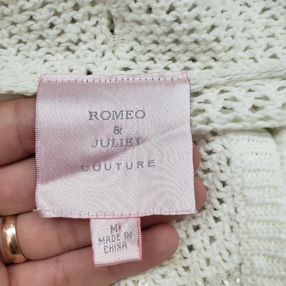 ROMEO & Juliet Crochet open front Cardigan Embroidered Glass Beads White M - Picture 6 of 8